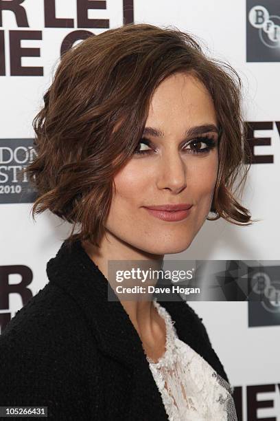 Keira Knightley attends the premiere afterparty of Never Let Me Go held at The Saatchi Gallery on October 13, 2010 in London, England.