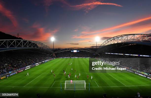 General view of the stadium during the Premier League match between Huddersfield Town and Liverpool FC at John Smith's Stadium on October 20, 2018 in...