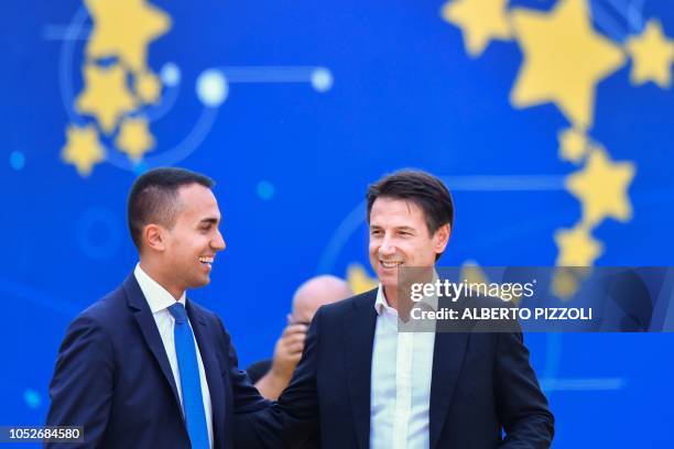 Head of the Five Star Movement , Italys Labor and Industry Minister and deputy PM Luigi Di Maio and Italy's Prime Minister Giuseppe Conte attend a...