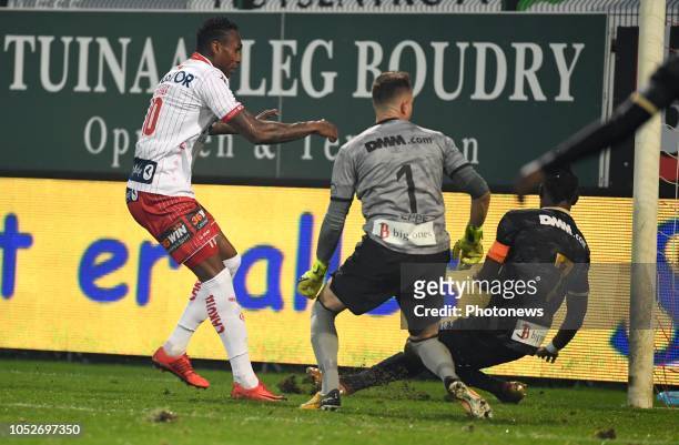 Kanu Rubenilson Dos Santos midfielder of Kortrijk scoring a goal pictured during the Jupiler Pro League match between KV Kortrijk and STVV on October...