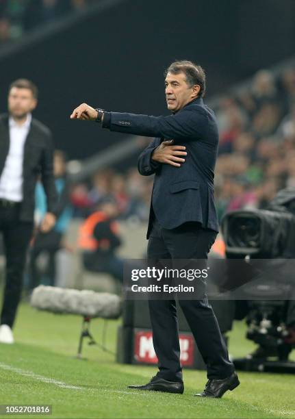 Head coach Rashid Rakhimov of FC Akhmat Grozny gestures during the Russian Premier League match between FC Krasnodar and FC Akhmat Grozny at the...