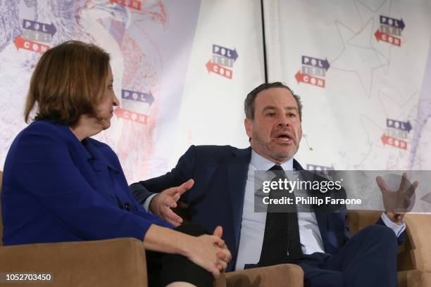 Ruth Marcus and David Frum speak onstage during Politicon 2018 at Los Angeles Convention Center on October 21, 2018 in Los Angeles, California.