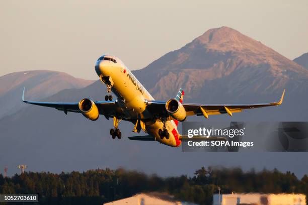 American Airlines seen departing from the beautiful Anchorage during the golden hour.