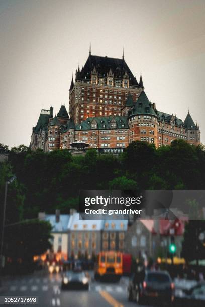 chateau frontenac hotel in quebec city, province of quebec, canada - quebec aerial stock pictures, royalty-free photos & images
