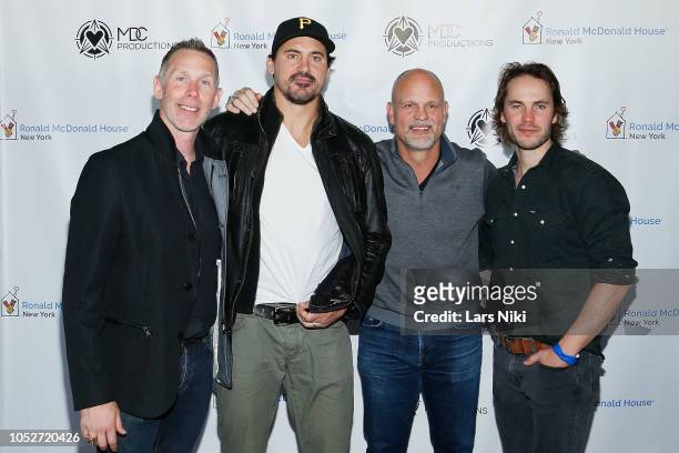 Ice hockey players Grant Marshall, Chris Higgins, Ken Daneyko and actor Taylor Kitsch attend the MDC Productions 2018 "Face Off to Fight Cancer"...