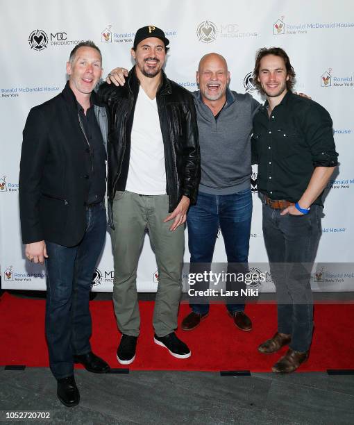 Ice hockey players Grant Marshall, Chris Higgins, Ken Daneyko and actor Taylor Kitsch attend the MDC Productions 2018 "Face Off to Fight Cancer"...