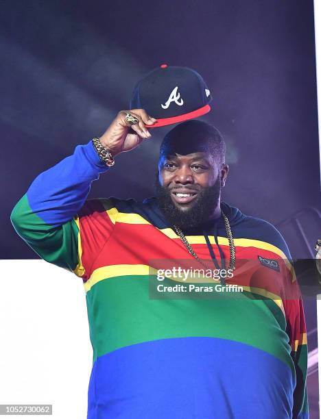 Rapper Killer Mike of Run the Jewels performs in concert during So So Def 25th Cultural Curren$y Tour at State Farm Arena on October 21, 2018 in...