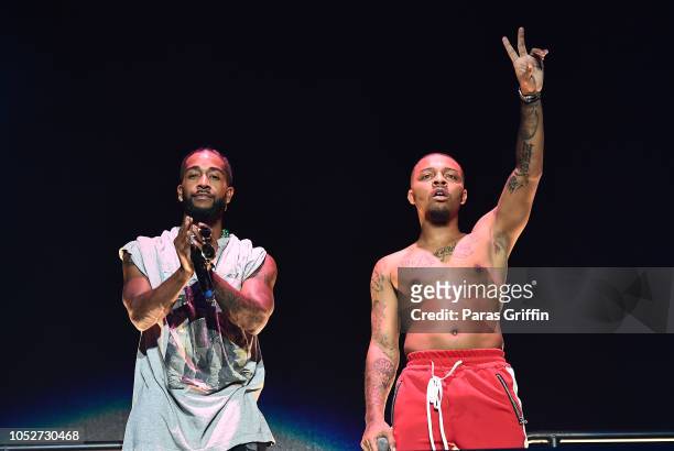 Singer Omarion and rapper Bow Wow perform in concert during So So Def 25th Cultural Curren$y Tour at State Farm Arena on October 21, 2018 in Atlanta,...