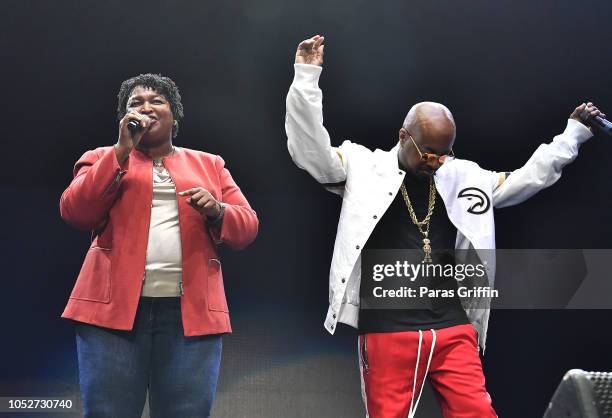 Georgia Democratic Gubernatorial Candidate, Stacey Abrams and Jermaine Dupri speaks onstage during So So Def 25th Cultural Curren$y Tour at State...