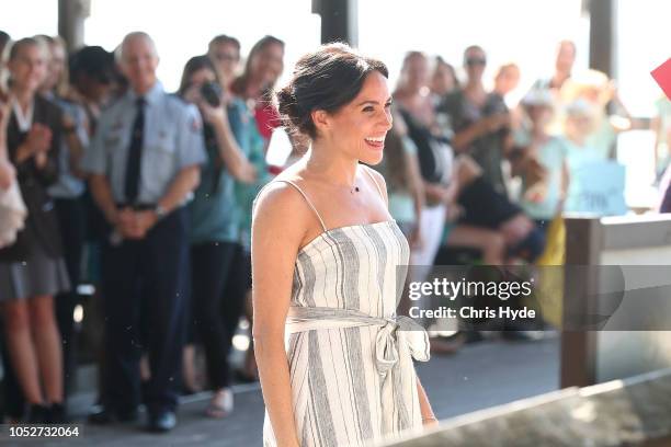 Meghan, Duchess of Sussex meets with people along Kingfisher bay walk about on October 22, 2018 in Fraser Island, Australia. The Duke and Duchess of...