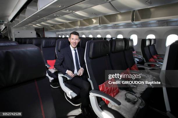 Benjamin Smith the new Ceo of Air France - KLM Airlines is photographed for Paris Match aboard a Boeing 787 at Charles de Gaulle airport in Paris on...