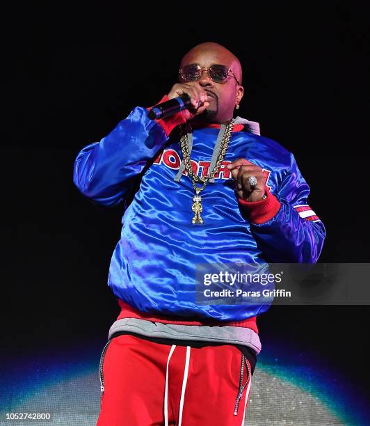 Jermaine Dupri performs in concert during So So Def 25th Cultural Curren$y Tour at State Farm Arena on October 21, 2018 in Atlanta, Georgia.