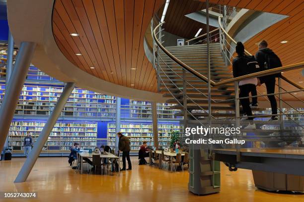 Students study in the main library at Delft University of Technology on October 19, 2018 in Delft, Netherlands. Delft University of Technology is...