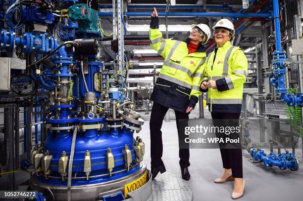 First Minister of Scotland Nicola Sturgeon talks with GlaxoSmithKline's new CEO Emma Walmsley as the First Minister pays a visit to officially open...