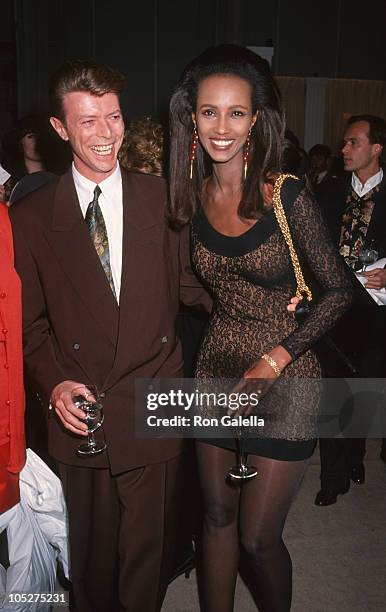 Iman and David Bowie during "7th On Sale" To Benefit AIDS Research - November 29, 1990 at 69th Regiment Armory in New York City, New York, United...