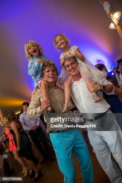 Anthony Shriver w/son Joey, Bobby Shriver w/ girl Rosemary attend Cheryl Hines and Robert F. Kennedy Jr. Wedding at a private home on Saturday,...