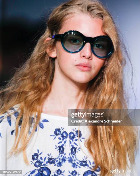 Model walks the runway during the Osklen fashion show during Sao Paulo Fashion Week N46 Winter 2019 at Arca on October 22, 2018 in Sao Paulo, Brazil.