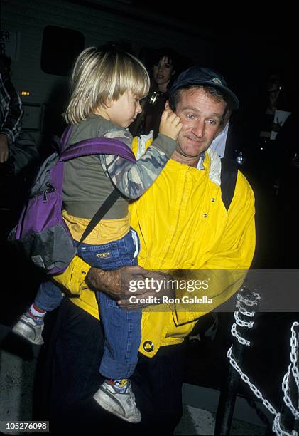 Zachary Williams and Robin Williams during HBO's Comic Relief '87 at Universal Ampitheater in Universal City, California, United States.