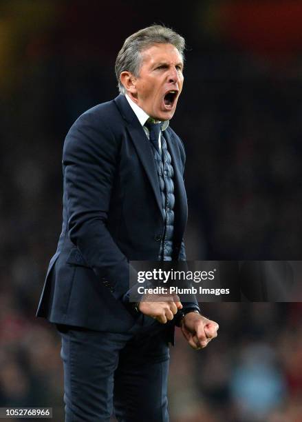Leicester City manager Claude Puel during the Premier League match between Arsenal FC and Leicester City at Emirates Stadium on October 22, 2018 in...