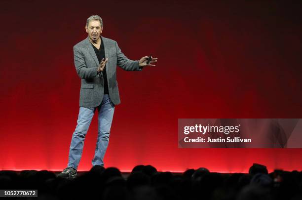 Oracle co-founder and Chairman Larry Ellison delivers a keynote address during the Oracle OpenWorld on October 22, 2018 in San Francisco, California....