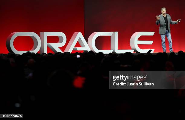 Oracle co-founder and Chairman Larry Ellison delivers a keynote address during the Oracle OpenWorld on October 22, 2018 in San Francisco, California....