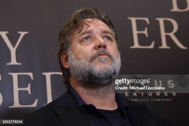 Actor Russell Crowe attends the New York screening of "Boy Erased" at the Whitby Hotel on October 22, 2018 in New York City.