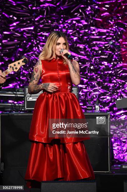 Julia Michaels performs onstage the 2018 Angel Ball hosted by Gabrielle's Angel Foundation at Cipriani Wall Street on October 22, 2018 in New York...