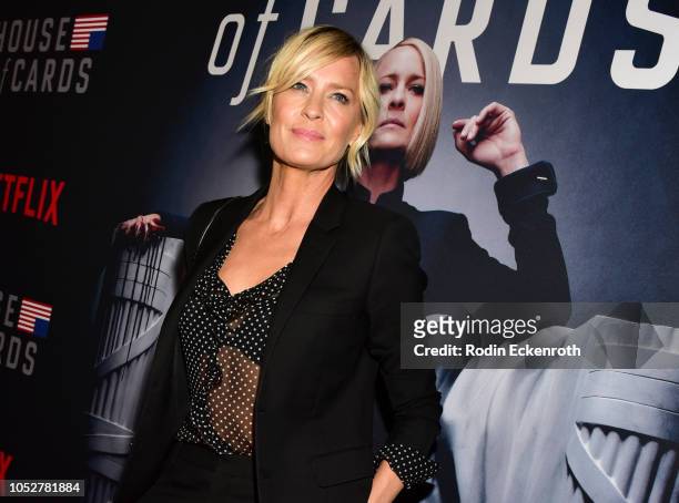 Actress Robin Wright attends the Los Angeles premiere screening of Netflix's "House of Cards" Season 6 at DGA Theater on October 22, 2018 in Los...