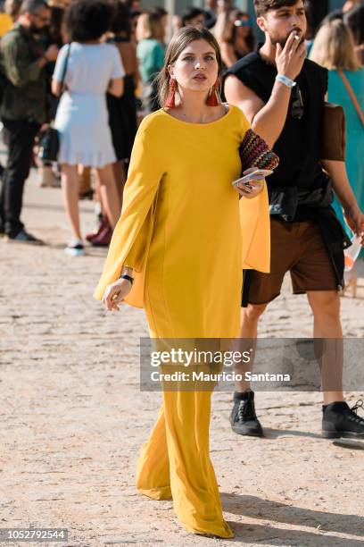 Oct 22: A visitor poses during Sao Paulo Fashion Week N46 SPFW Winter 2019 at ARCA on October 22, 2018 in Sao Paulo, Brazil.