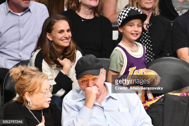 Natalie Portman and her son Aleph Portman-Millepied attend a basketball game between the Los Angeles Lakers and the San Antonio Spurs at Staples...