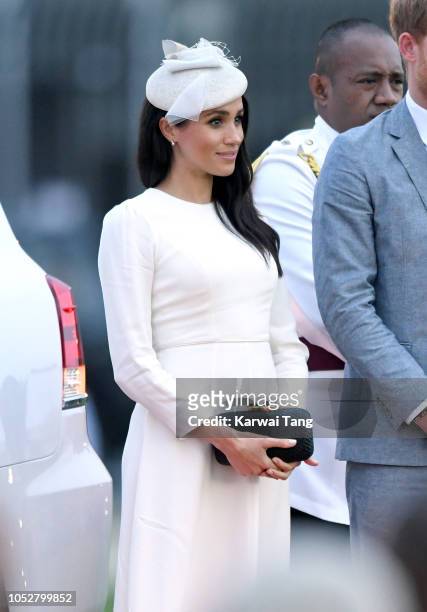 Meghan, Duchess of Sussex attends an official welcome ceremony in the city centre's Albert Park on October 23, 2018 in Suva, Fiji. The ceremony,...