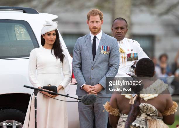 Meghan, Duchess of Sussex and Prince Harry, Duke of Sussex Harry attend an official welcome ceremony in the city centre's Albert Park on October 23,...