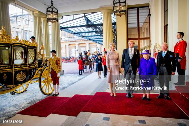 Queen Maxima of The Netherlands, King Willem-Alexander of The Netherlands, Queen Elizabeth II and Prince Charles, Prince of Wales pose for...