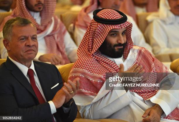 Jordan's King Abdullah II and Saudi Crown Prince Mohammed bin Salman attend the Future Investment Initiative FII conference in the Saudi capital...