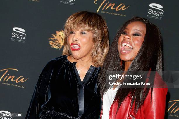 Tina Turner and Kristina Love during a photo call for the musical 'Tina - Das Tina Turner Musical' at Mojo Club on October 23, 2018 in Hamburg,...