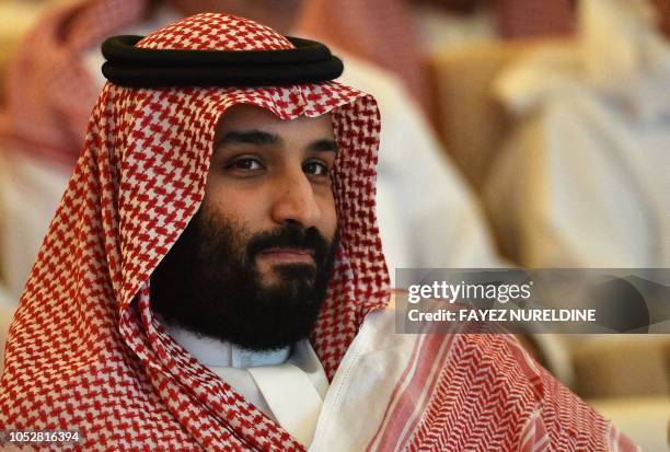 Saudi Crown Prince Mohammed bin Salman attends the Future Investment Initiative conference in the Saudi capital Riyadh on October 23, 2018. - Saudi...