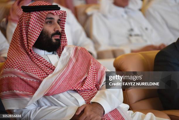 Saudi Crown Prince Mohammed bin Salman attends the Future Investment Initiative conference in the Saudi capital Riyadh on October 23, 2018. - Saudi...