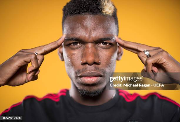 Paul Pogba of Manchester United poses at the Aon Training Complex on October 22, 2018 in Manchester, England.