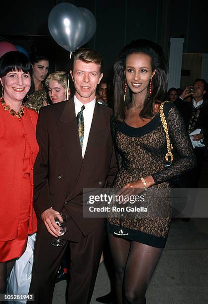 Elsa Klench, David Bowie and Iman during "7th On Sale" To Benefit AIDS Research - November 29, 1990 at 69th Regiment Armory in New York City, New...