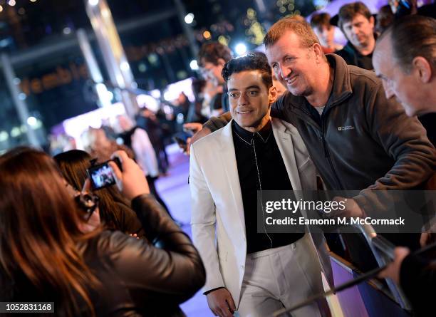 Rami Malek with fans at the World Premiere of 'Bohemian Rhapsody' at SSE Arena Wembley on October 23, 2018 in London, England.