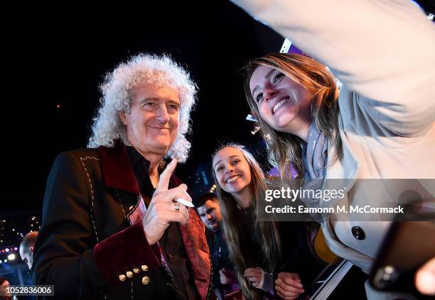 Brian May with fans at the World Premiere of 'Bohemian Rhapsody' at SSE Arena Wembley on October 23, 2018 in London, England.