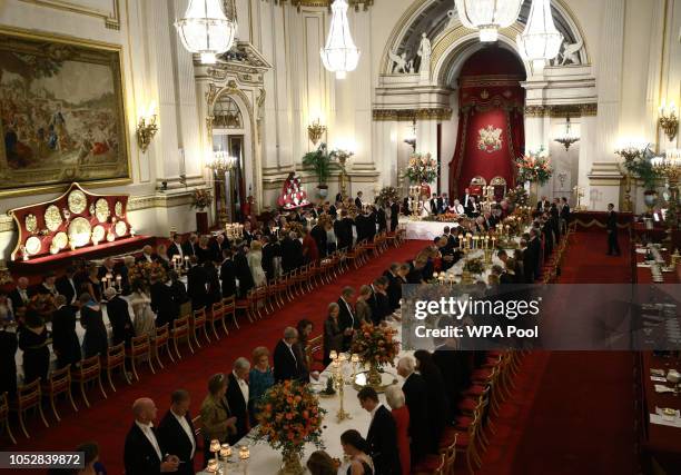 Queen Elizabeth II makes a toast during a State Banquet to mark the state visit of King Willem-Alexander of The Netherlands and Queen Maxima of The...