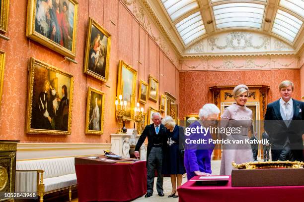 Prince Charles, Prince of Wales, Camilla, Duchess of Cornwall, Queen Elizabeth II, Queen Maxima of The Netherlands, and King Willem-Alexander of The...