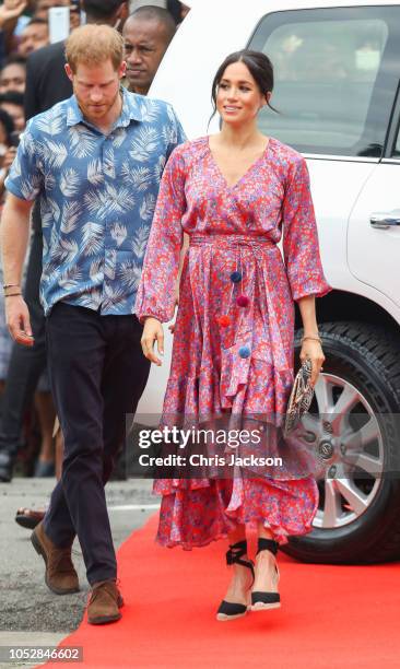 Prince Harry, Duke of Sussex and Meghan, Duchess of Sussex attend University of the South Pacific on October 24, 2018 in Suva, Fiji. The Duke and...