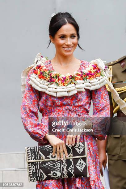 Prince Harry, Duke of Sussex and Meghan, Duchess of Sussex attend University of the South Pacific on October 24, 2018 in Suva, Fiji. The Duke and...