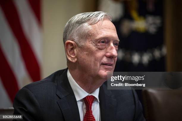 Jim Mattis, U.S. Secretary of defense, speaks during a briefing with senior military leaders in the Cabinet Room of the White House in Washington,...