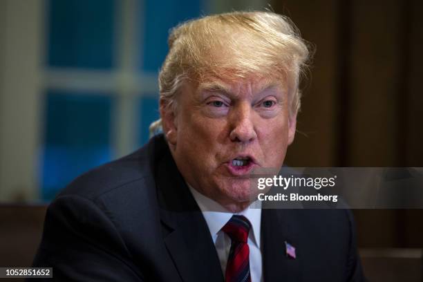 President Donald Trump speaks during a briefing with senior military leaders in the Cabinet Room of the White House in Washington, D.C., U.S., on...