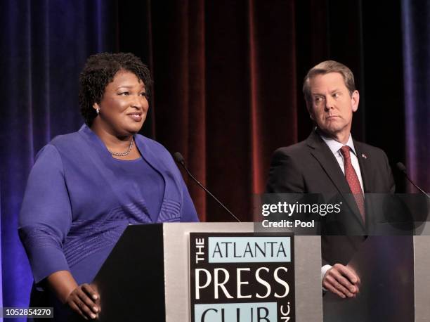 Georgia gubernatorial candidates Democrat Stacey Abrams and Republican Brian Kemp debate in an event that also included Libertarian Ted Metz at...