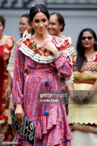 Meghan, Duchess of Sussex visits the University of the South Pacific on October 24, 2018 in Suva, Fiji. The Duke and Duchess of Sussex are on their...