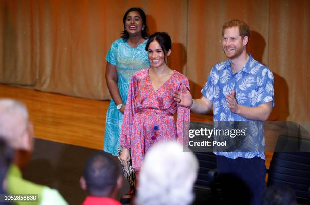 Prince Harry, Duke of Sussex and Meghan, Duchess of Sussex visit the University of the South Pacific on October 24, 2018 in Suva, Fiji. The Duke and...